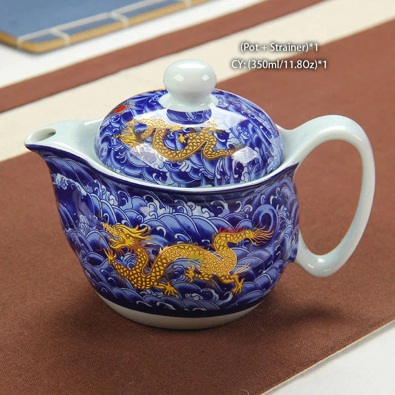 DecorBites™ Dragon Teapot Tea Set, Porcelain Kung Fu Teaware for Puer Oolong Ceremony