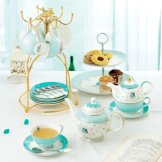 DecorBites™ Bone China Tea Set, Phnom Penh Pot, Cups, Mugs, Plates, Home Decor