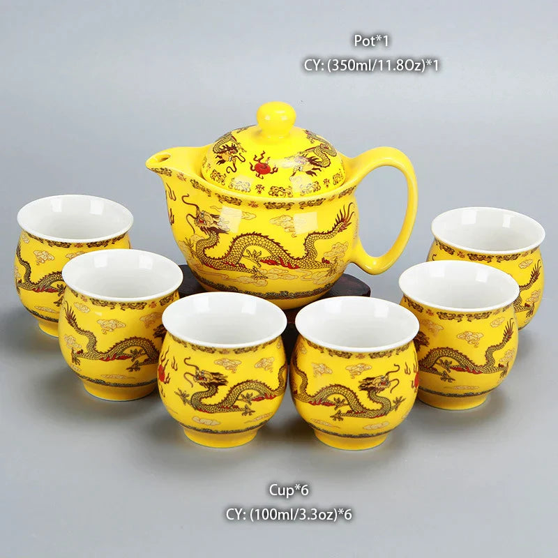 DecorBites™ Dragon Teapot Tea Set, Porcelain Kung Fu Teaware for Puer Oolong Ceremony