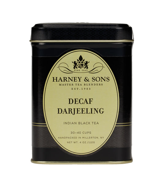 Harney & Sons Decaf Darjeeling tea canister on a white background - blinks emporium