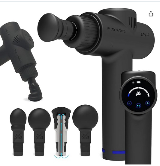 MVP+ Percussion Massager in matte black with touchscreen display and attachments - blinks emporium