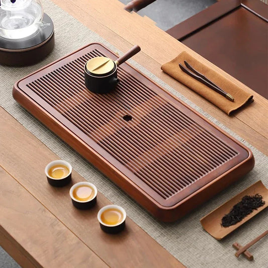 DecorBites™ Bamboo Tea Tray Dual Purpose Kung Fu Tea Set Water Storage Tea Board