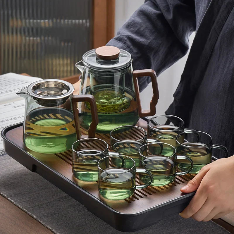 DecorBites™ Glass Teapot with Wood Handle for Chinese Tea Ceremony and Kung Fu Tea