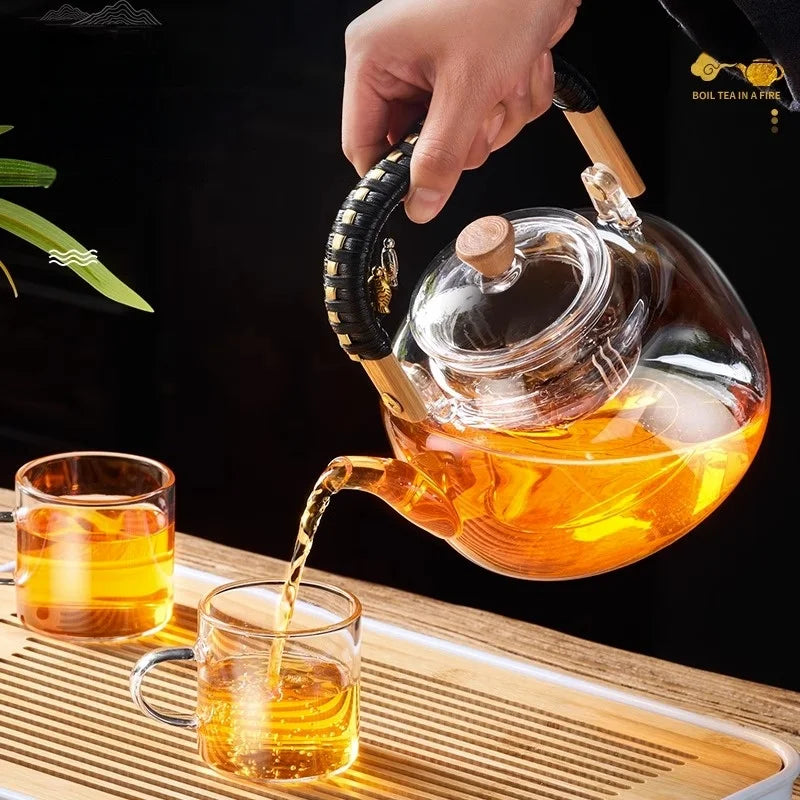 DecorBites™ Glass Teapot: Thickened Transparent Kung Fu Tea Set, Perfect for Tea and Coffee.