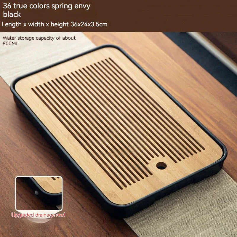 DecorBites™ Bamboo Tea Tray: Simple Kung Fu Tea Set, Dual Wet/Dry Use, Efficient Storage