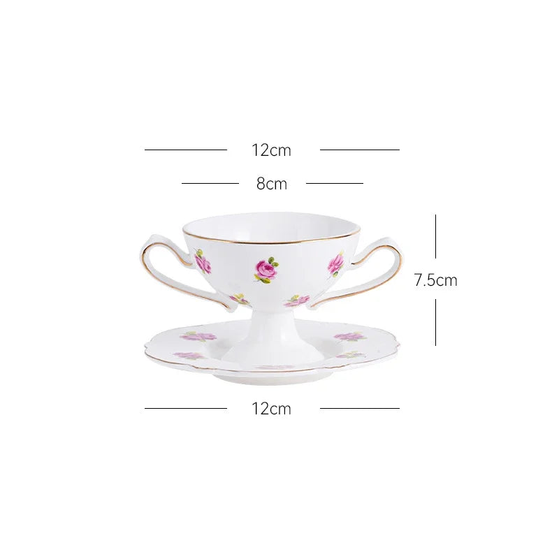 DecorBites™ Gold Flower Porcelain Goblet Cup Tea Coffee Mug Juice Cup