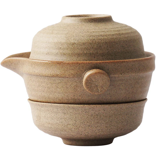 DecorBites™ Kung Fu Tea Set: Teapot, 2 Teacups, Travel Green Tea Cups, Ceramic Gaiwan