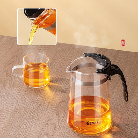 DecorBites™ Glass Teapot with One-button Filter Separation, 500ml/1800ml Capacity