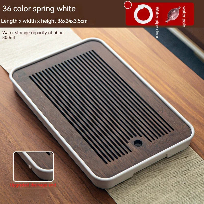 DecorBites™ Bamboo Tea Tray: Simple Kung Fu Tea Set, Dual Wet/Dry Use, Efficient Storage
