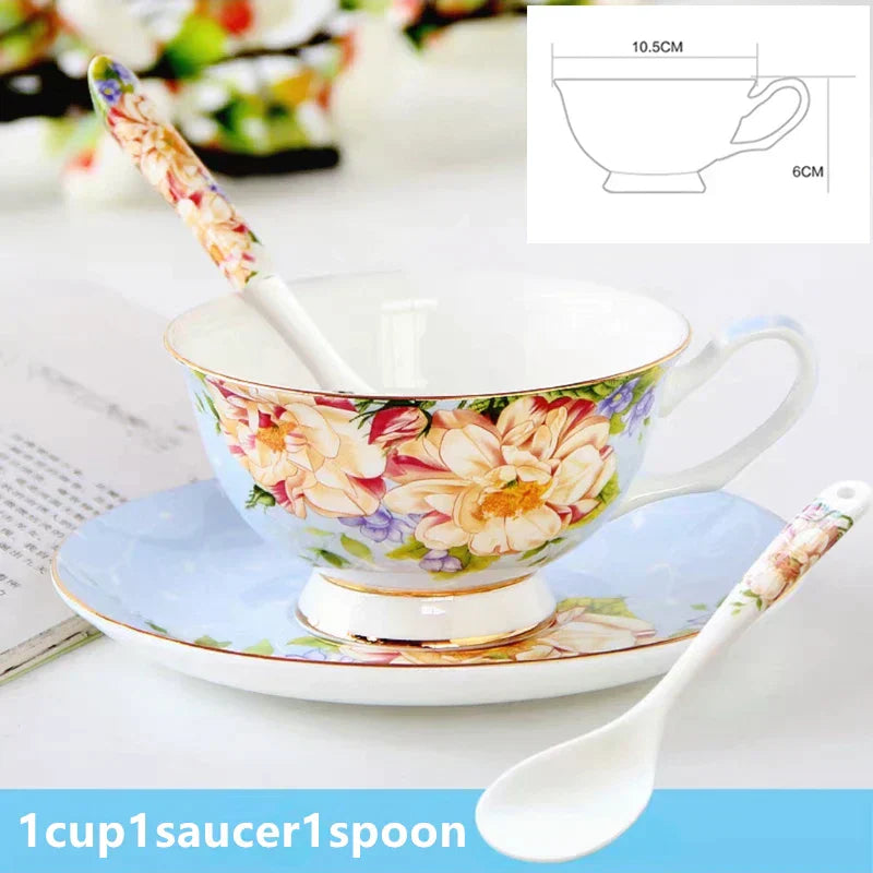 DecorBites™ Ceramic Afternoon Tea Set with Spoon - Elegant Tea Cup, Saucer, and Mug Combo