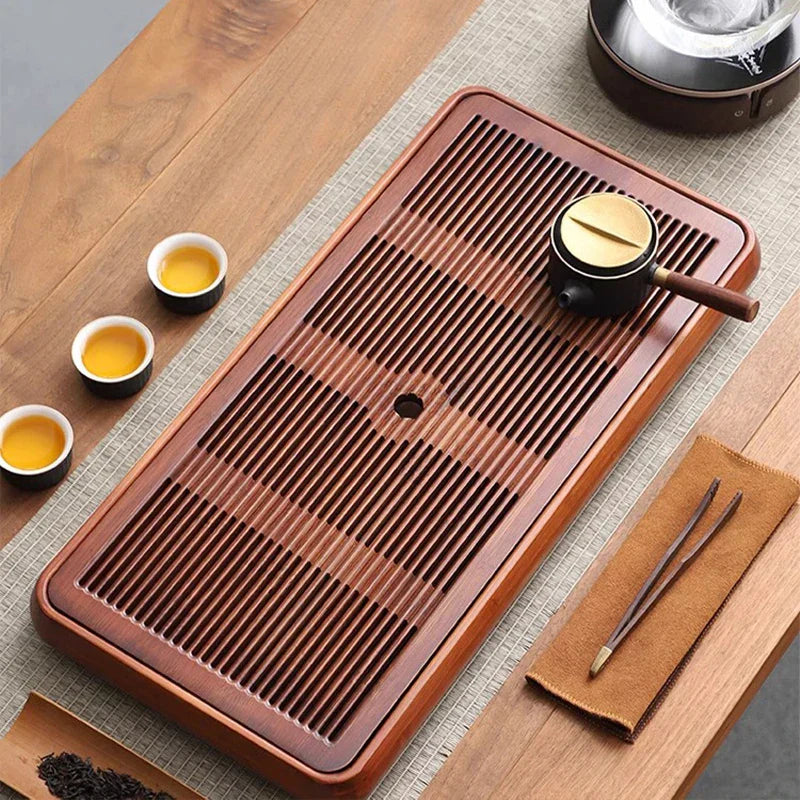 DecorBites™ Bamboo Tea Tray Dual Purpose Kung Fu Tea Set Water Storage Tea Board