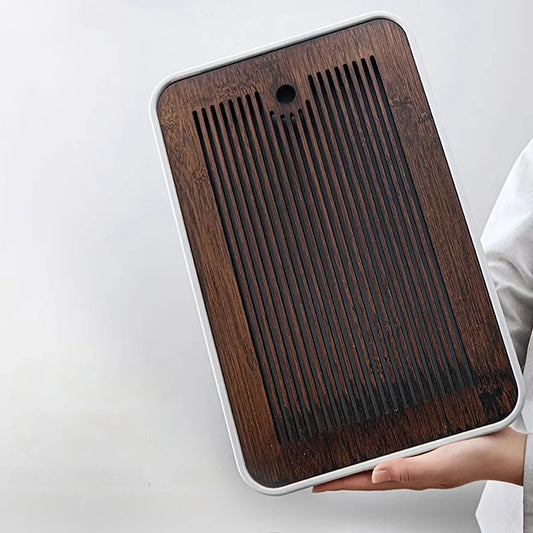 DecorBites™ Bamboo Tea Tray: Simple Kung Fu Tea Set, Dual Wet/Dry Use, Efficient Storage
