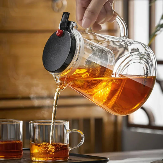 DecorBites™ Glass Teapot with One-Button Filter, High-Temp Resistance, and Tea Separation Technology
