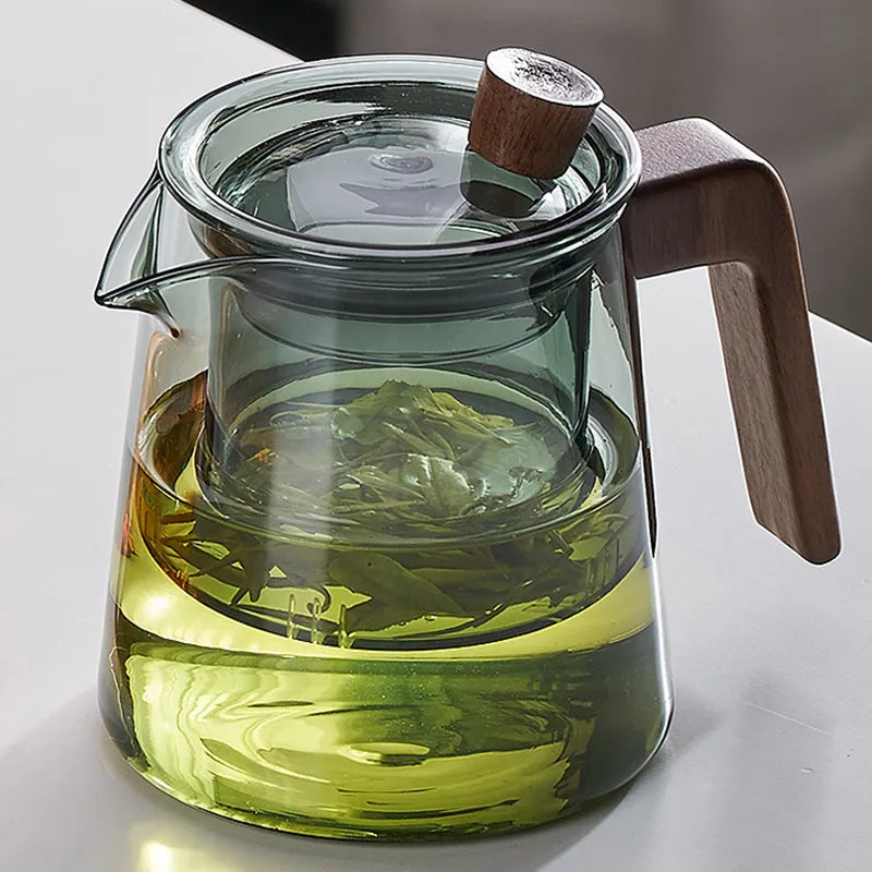 DecorBites™ Glass Teapot Wood Handle Set - Chinese Tea Ceremony, High Boron Silicon Pot