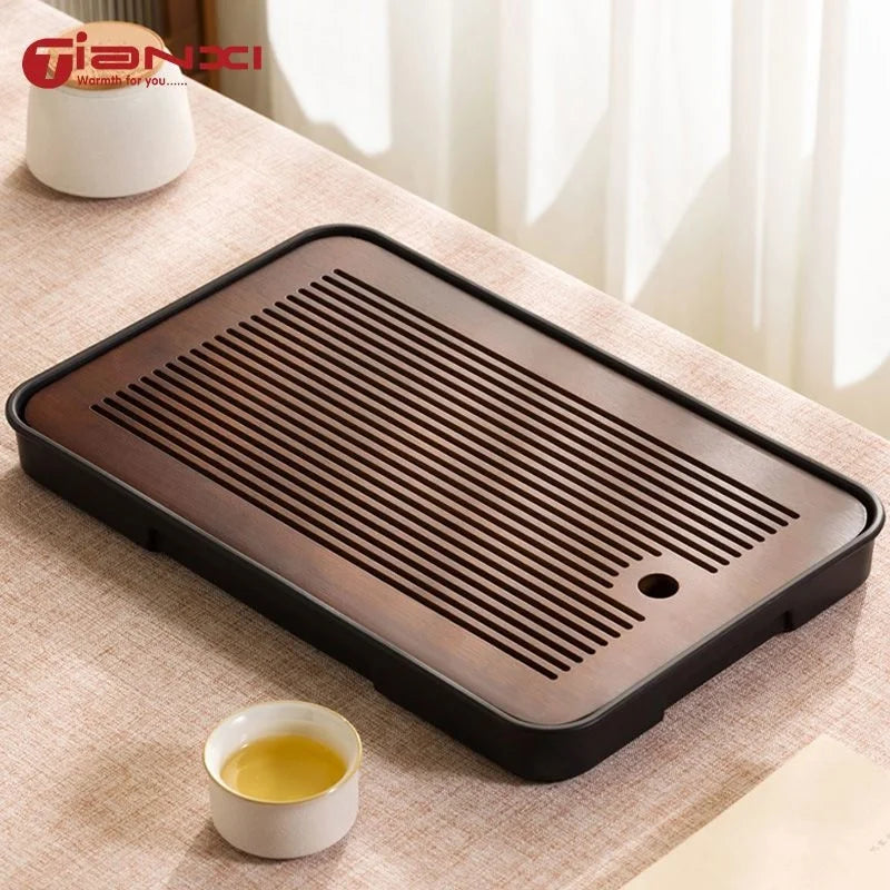 DecorBites™ Bamboo Tea Tray: Simple Kung Fu Tea Set, Dual Wet/Dry Use, Efficient Storage