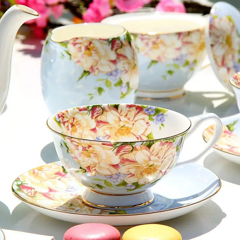 DecorBites™ Ceramic Afternoon Tea Set with Spoon - Elegant Tea Cup, Saucer, and Mug Combo