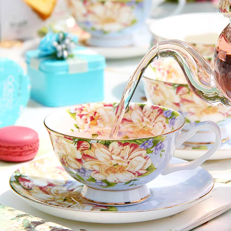 DecorBites™ Ceramic Afternoon Tea Set with Spoon - Elegant Tea Cup, Saucer, and Mug Combo