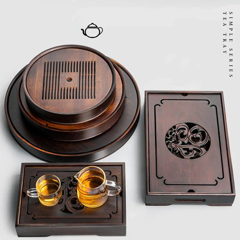 DecorBites™ Bamboo Tea Tray: Dual Purpose Teaware Holder with Water Storage and Drainage