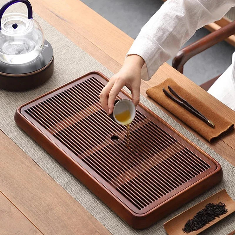 DecorBites™ Bamboo Tea Tray Dual Purpose Kung Fu Tea Set Water Storage Tea Board