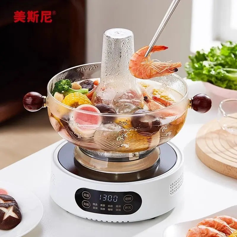 DecorBites™ Glass Hotpot: Thickened Heat-Resistant Crystal Pot for Home, Camping, Steaming & Boiling