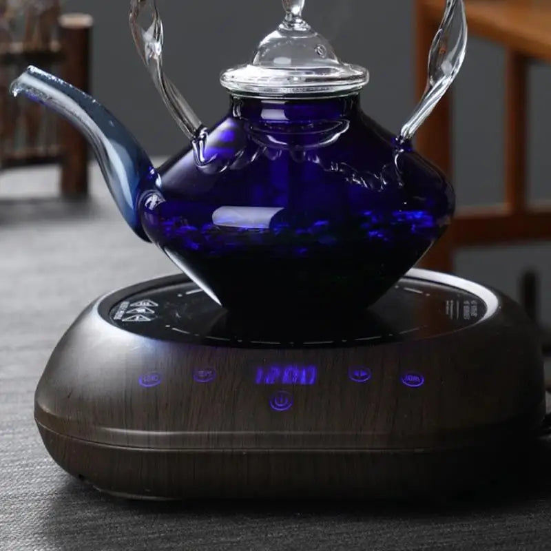 DecorBites™ Blue Glass Teapot - Japanese Style Heat-Resistant Twisted Handle Glass Teapot