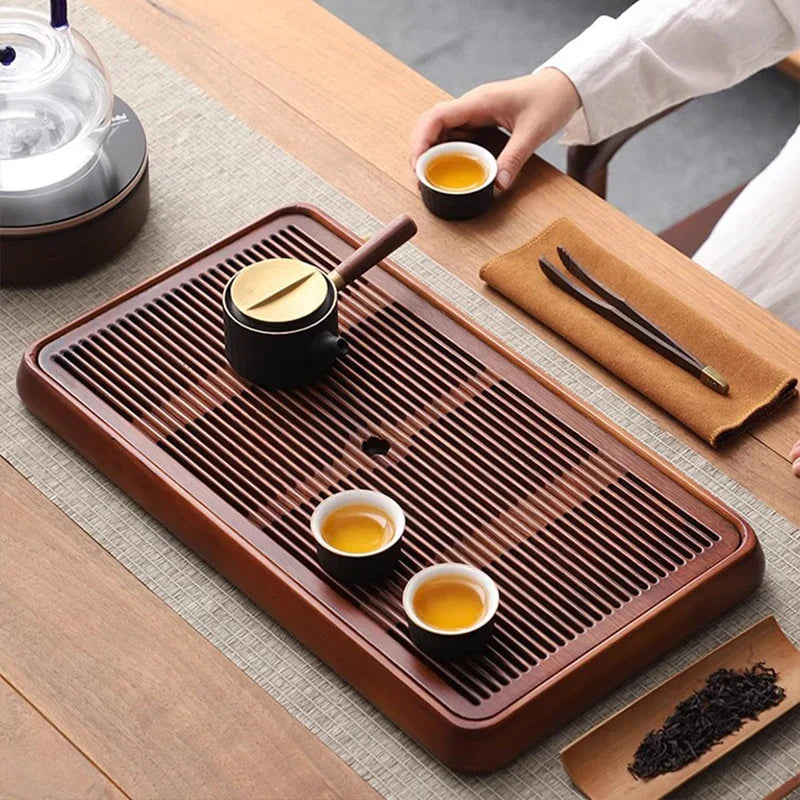 DecorBites™ Bamboo Tea Tray Dual Purpose Kung Fu Tea Set Water Storage Tea Board
