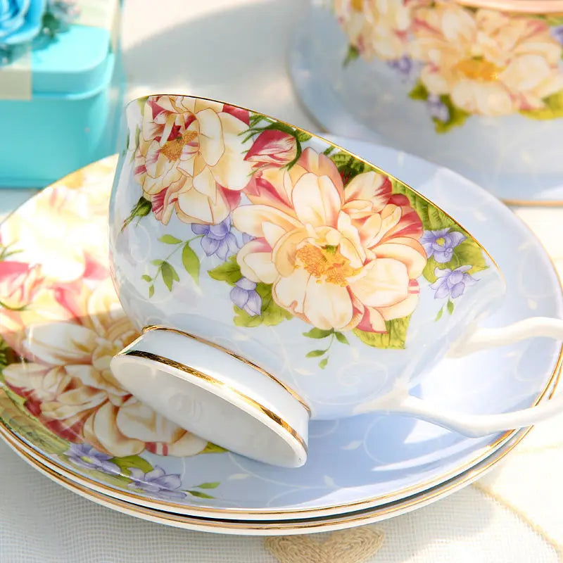 DecorBites™ Ceramic Afternoon Tea Set with Spoon - Elegant Tea Cup, Saucer, and Mug Combo
