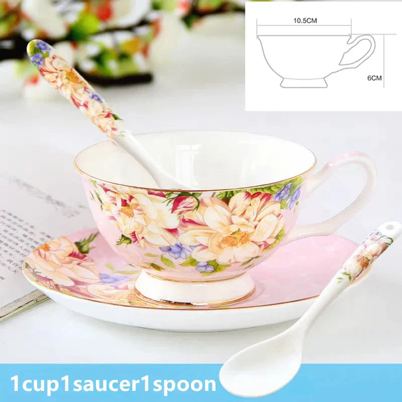 DecorBites™ Ceramic Afternoon Tea Set with Spoon - Elegant Tea Cup, Saucer, and Mug Combo