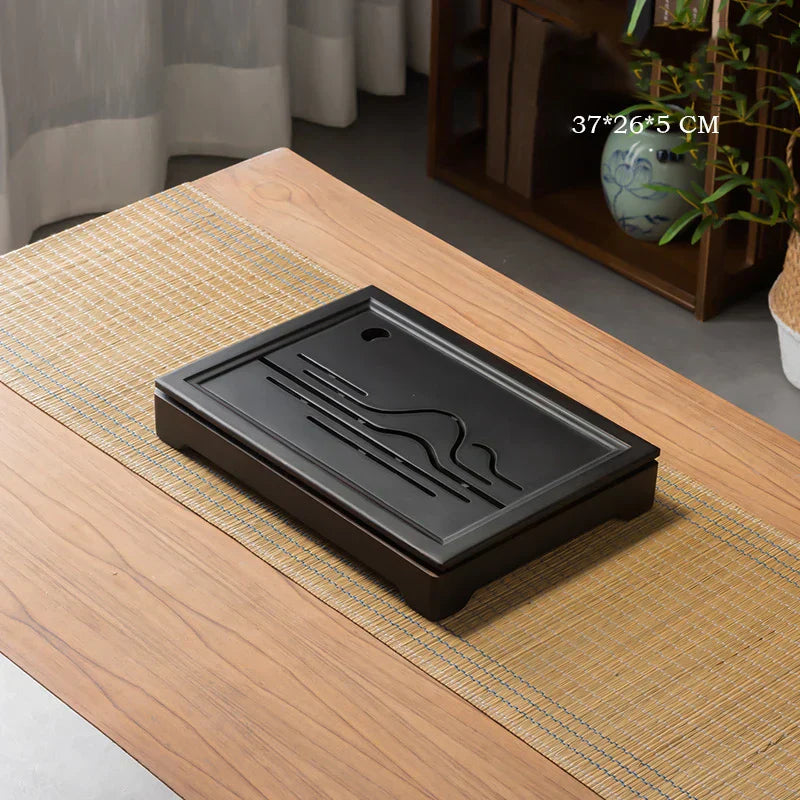 DecorBites™ Bamboo Tea Tray: Dual Purpose Teaware Holder with Water Storage and Drainage