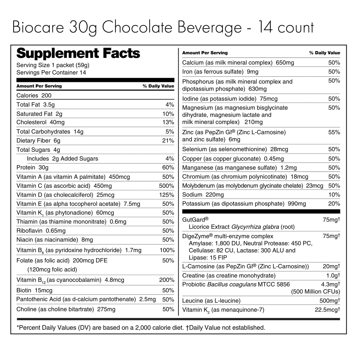 30G Protein Chocolate Biocare Dietary Beverage (14-Servings) - Blinks Emporium