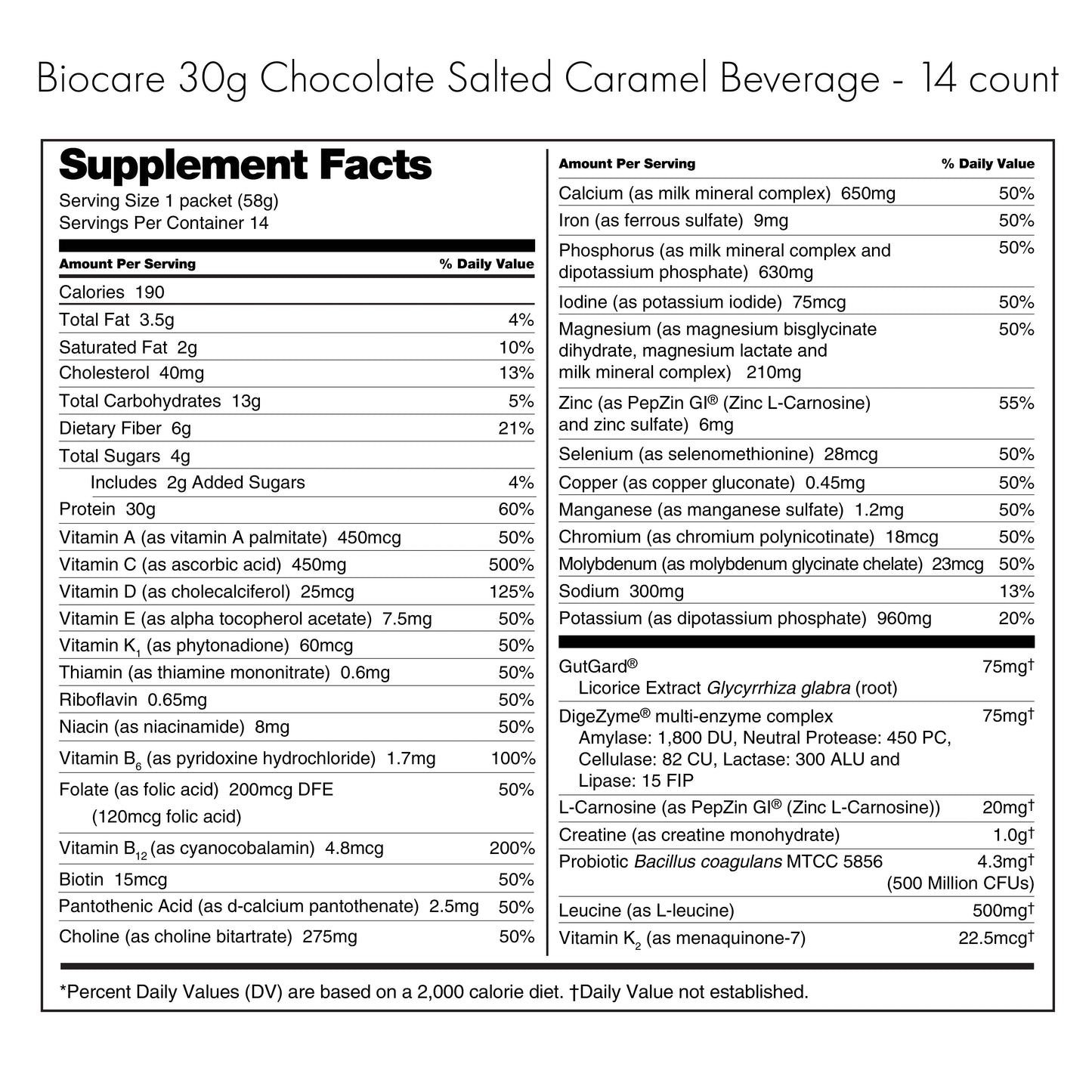 30G Protein Chocolate Salted Caramel Biocare Dietary Beverage (14 Servings) - Blinks Emporium