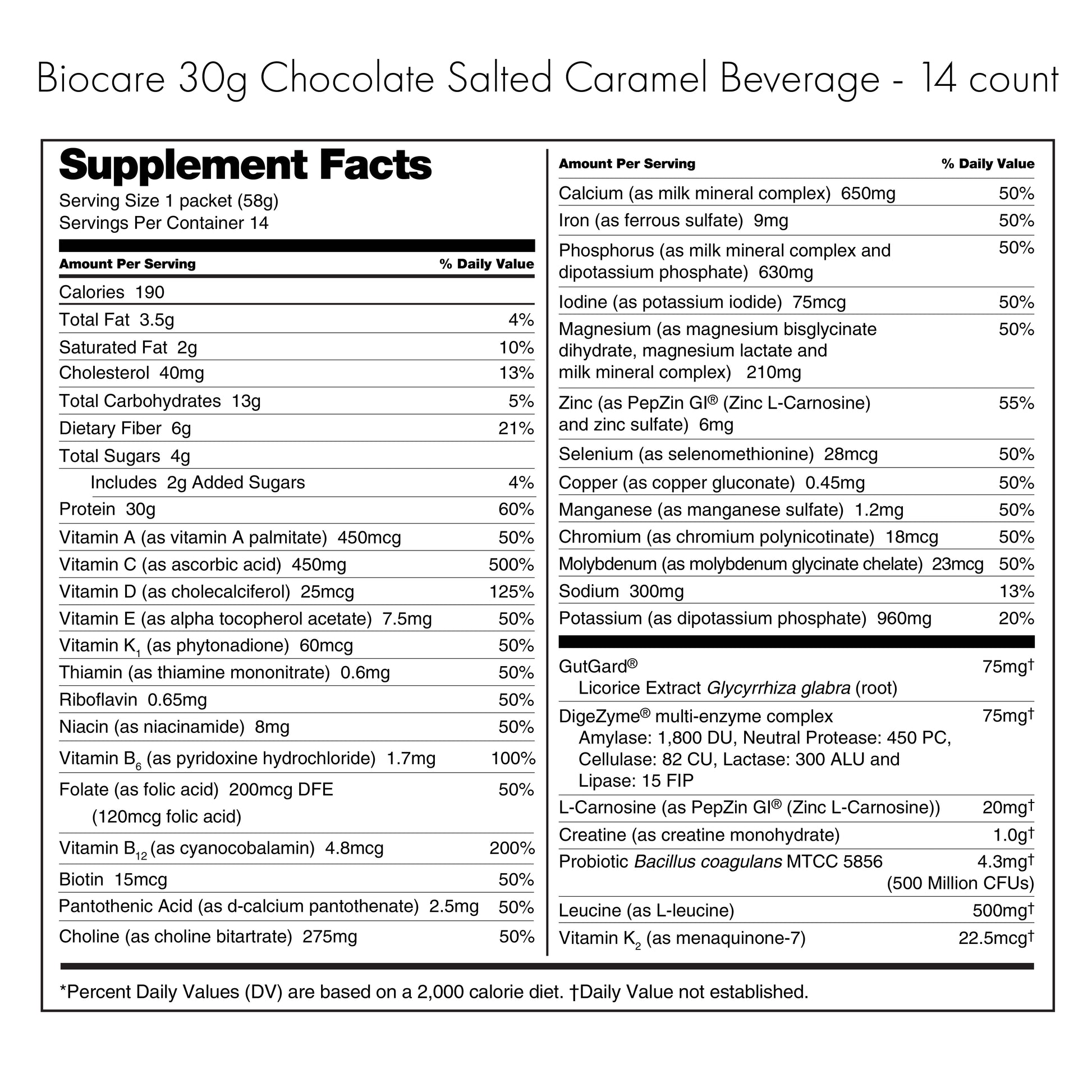 30G Protein Chocolate Salted Caramel Biocare Dietary Beverage (14 Servings) - Blinks Emporium