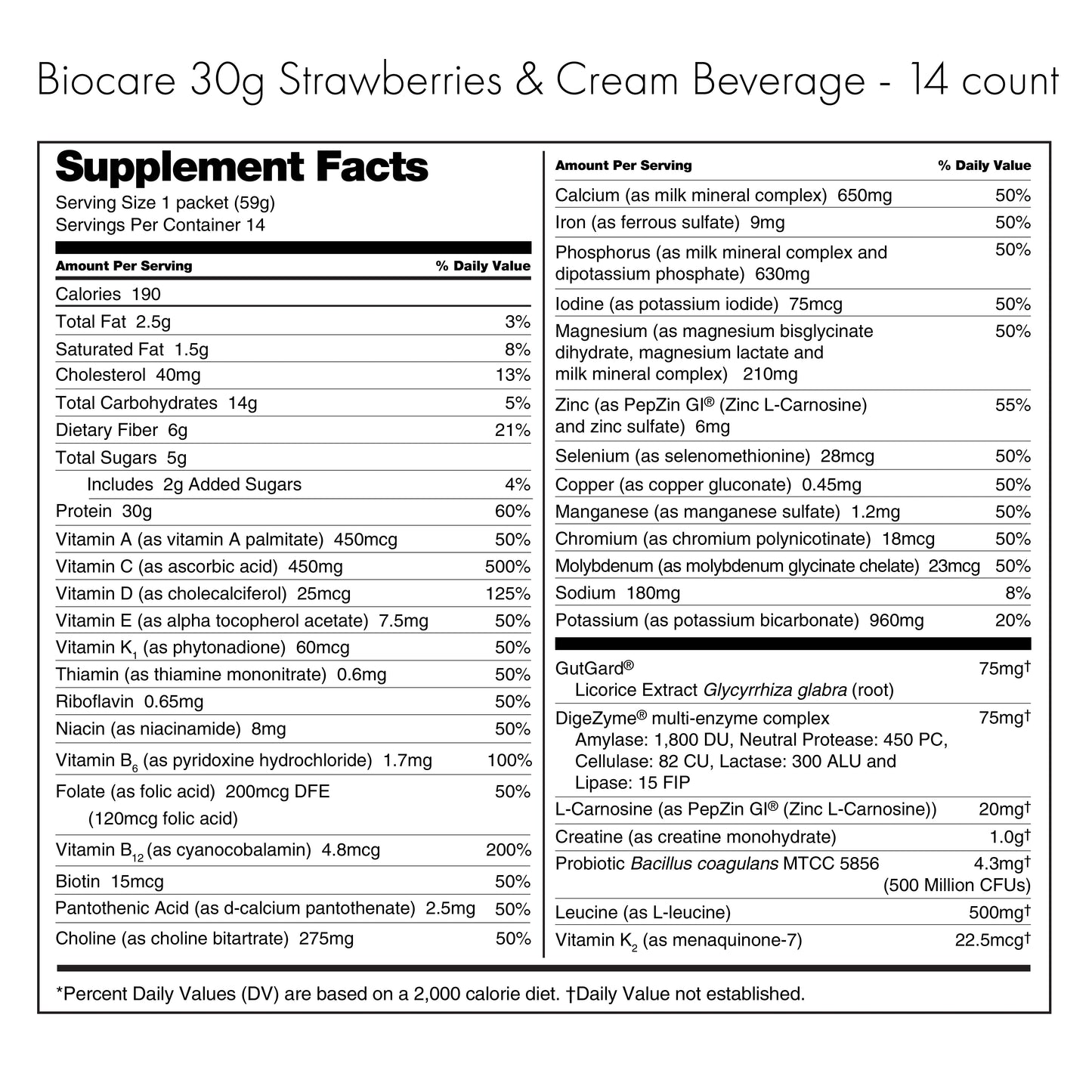 30G Protein Strawberries & Cream Biocare Dietary Beverage (14-Servings) - Blinks Emporium
