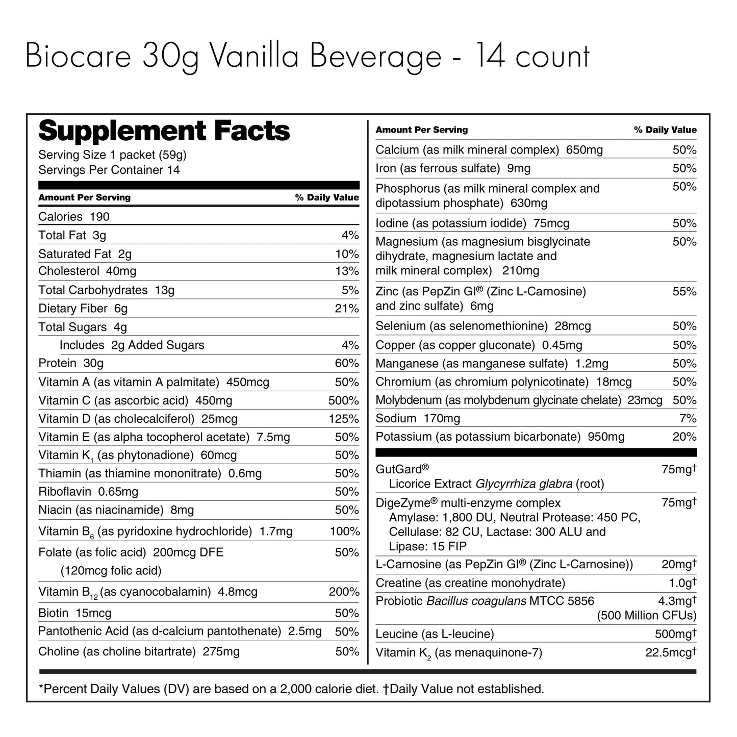 30G Protein Vanilla Biocare Dietary Beverage (14-Count) - Blinks Emporium