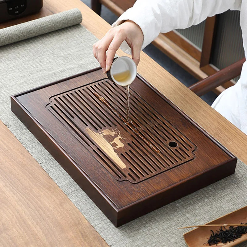 DecorBites™ Bamboo Tea Tray: Natural, Rectangular Tea Board for Kung Fu Tea Set