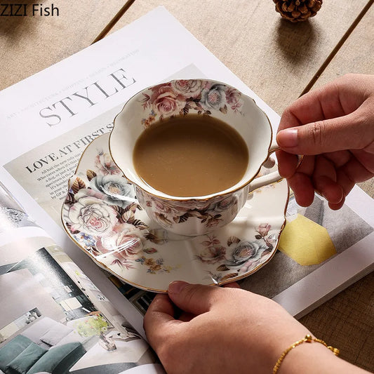 DecorBites™ Lace Edge Ceramic Tea Cup & Saucer Set for Dining & Coffee Table