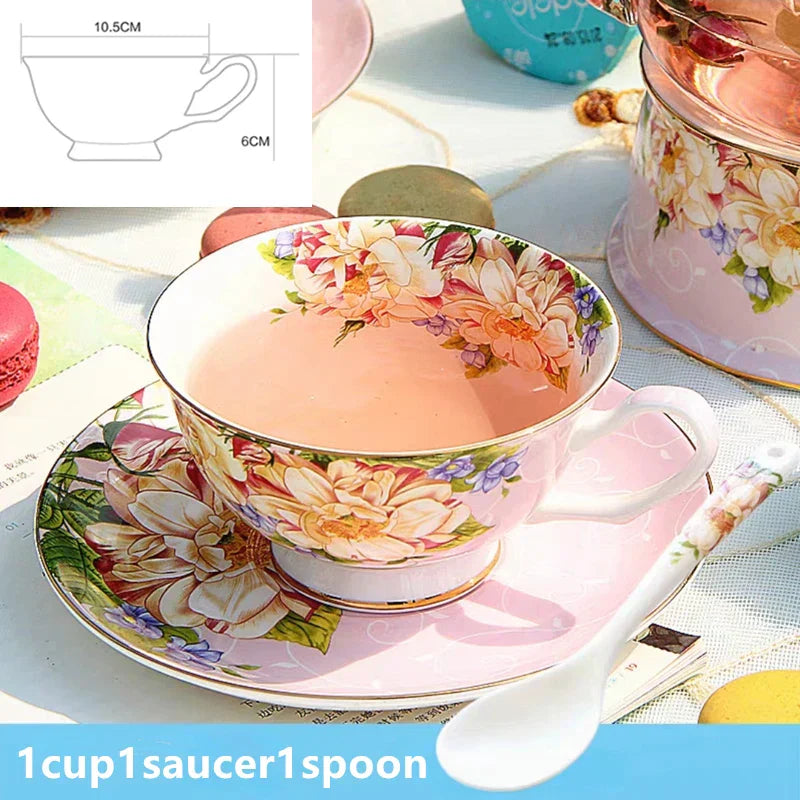 DecorBites™ Ceramic Afternoon Tea Set with Spoon - Elegant Tea Cup, Saucer, and Mug Combo