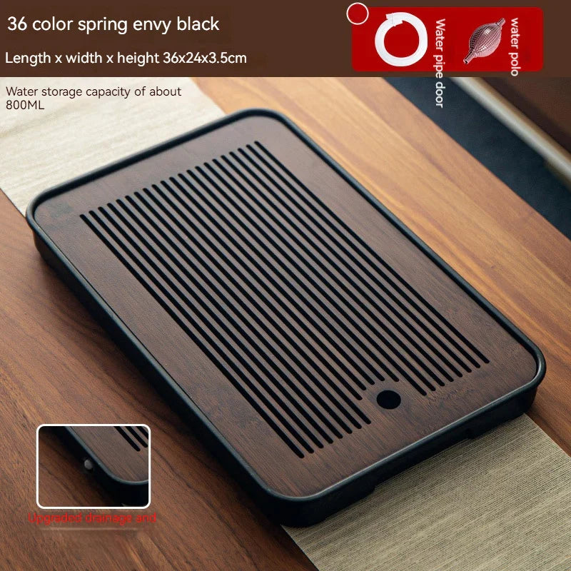 DecorBites™ Bamboo Tea Tray: Simple Kung Fu Tea Set, Dual Wet/Dry Use, Efficient Storage