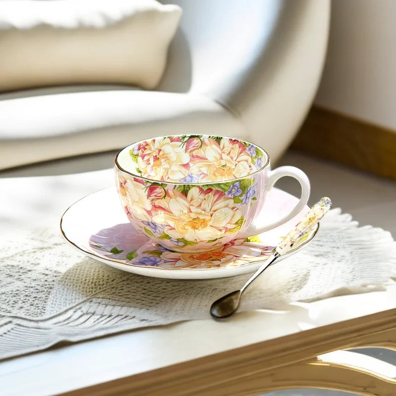 DecorBites™ Ceramic Afternoon Tea Set with Spoon - Elegant Tea Cup, Saucer, and Mug Combo