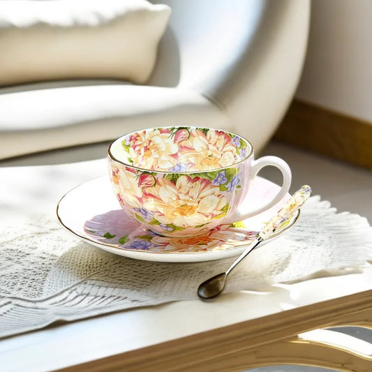 DecorBites™ Ceramic Afternoon Tea Set with Spoon - Elegant Tea Cup, Saucer, and Mug Combo