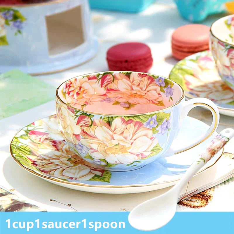 DecorBites™ Ceramic Afternoon Tea Set with Spoon - Elegant Tea Cup, Saucer, and Mug Combo