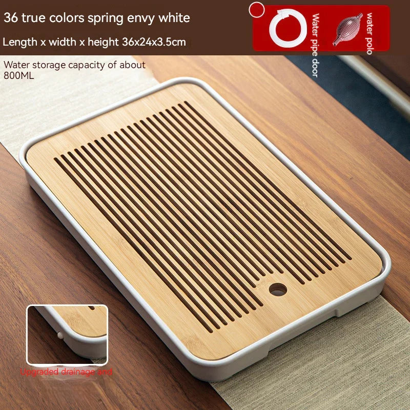 DecorBites™ Bamboo Tea Tray: Simple Kung Fu Tea Set, Dual Wet/Dry Use, Efficient Storage
