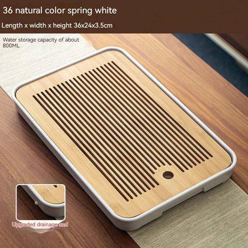 DecorBites™ Bamboo Tea Tray: Simple Kung Fu Tea Set, Dual Wet/Dry Use, Efficient Storage