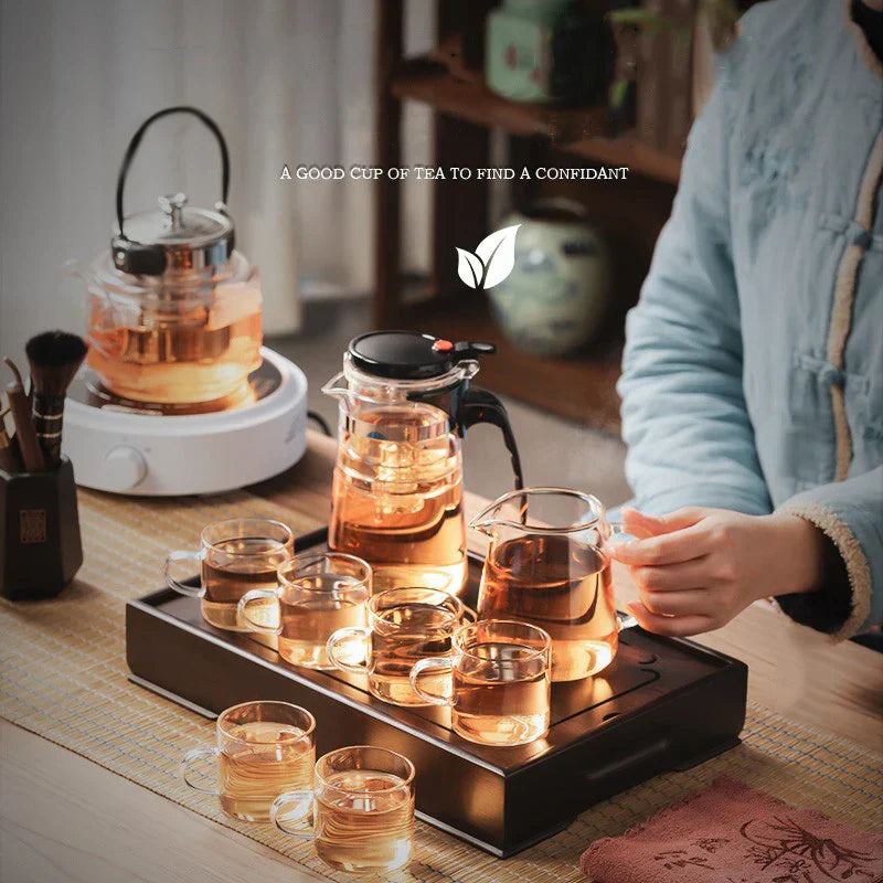 DecorBites™ Bamboo Tea Tray: Dual Purpose Teaware Holder with Water Storage and Drainage