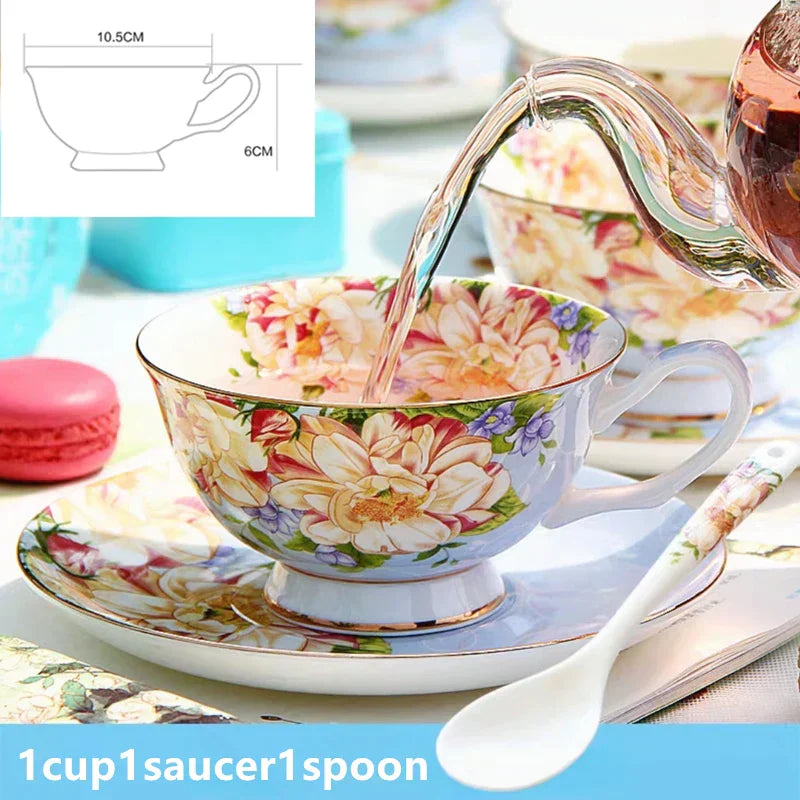 DecorBites™ Ceramic Afternoon Tea Set with Spoon - Elegant Tea Cup, Saucer, and Mug Combo