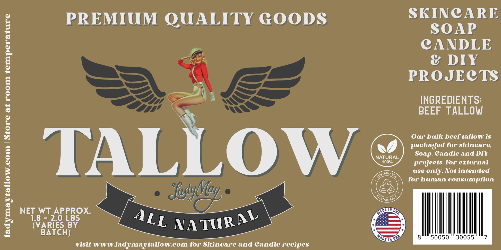 Unscented Beef Tallow - 2 Pounds | 100% Natural & Pure - Blinks Emporium