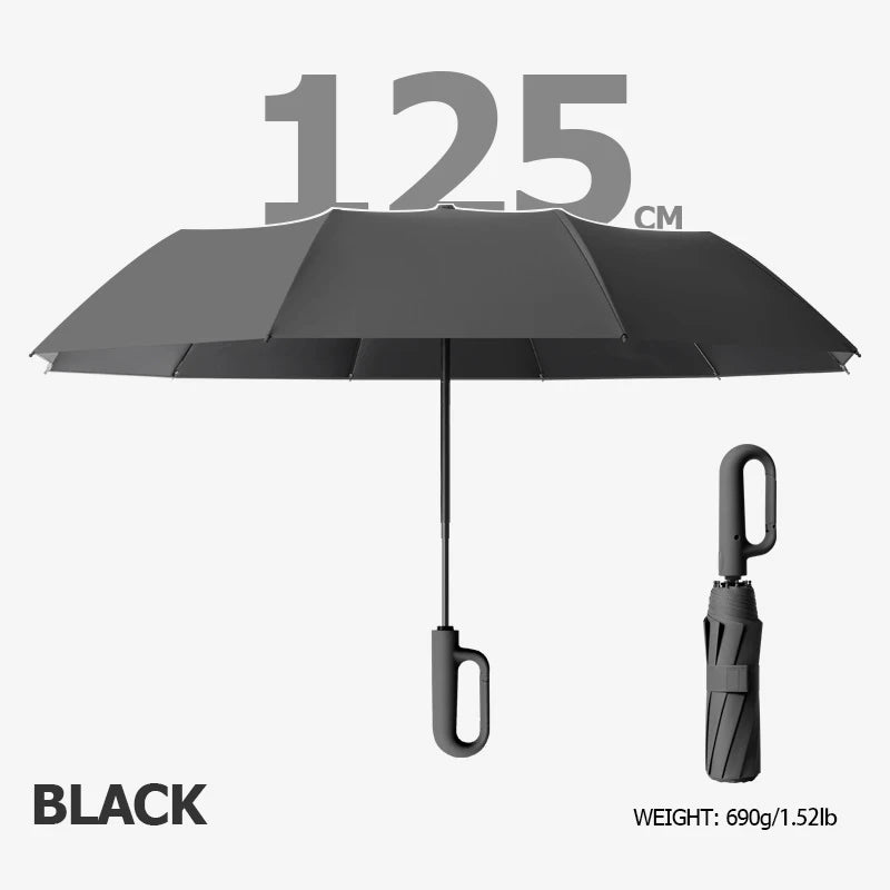 Premium Windproof Umbrella with Reflective Strip, Reverse Automatic Folding, UV Protection, and Carabiner Handle
