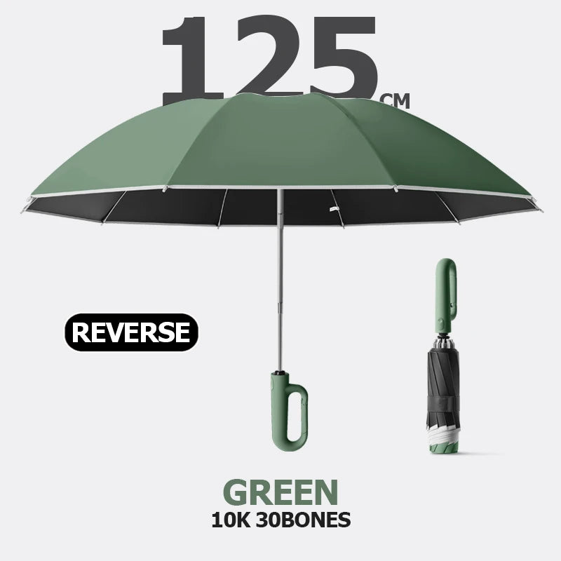 Premium Windproof Umbrella with Reflective Strip, Reverse Automatic Folding, UV Protection, and Carabiner Handle