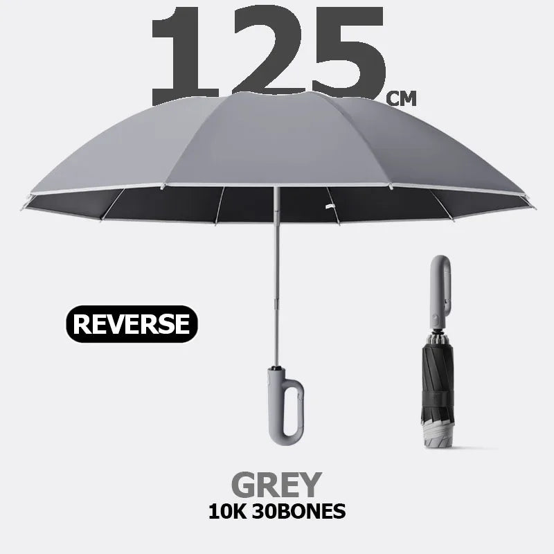 Premium Windproof Umbrella with Reflective Strip, Reverse Automatic Folding, UV Protection, and Carabiner Handle