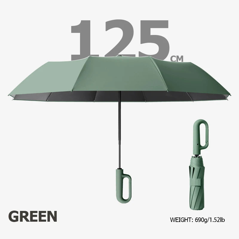 Premium Windproof Umbrella with Reflective Strip, Reverse Automatic Folding, UV Protection, and Carabiner Handle